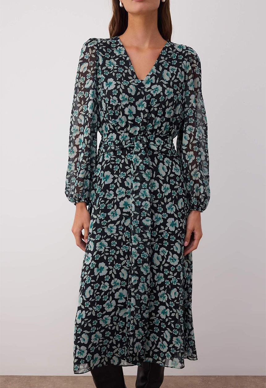 Trendyol - Midi Aline Woven Dress - Floral Green