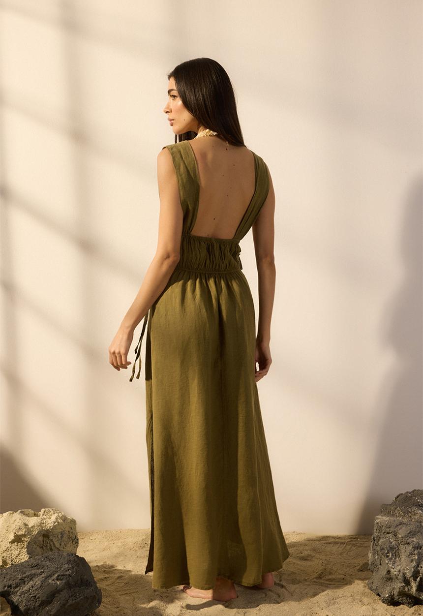 Trendyol - Maxi Sleeveless V Neck Woven Dress - Khaki