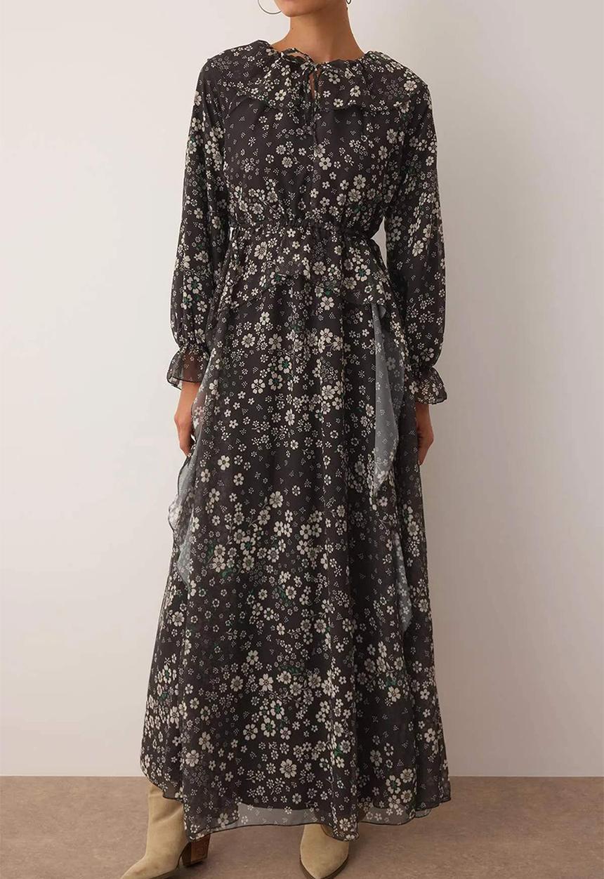 Trendyol - Maxi A line Woven Dress - Floral Black