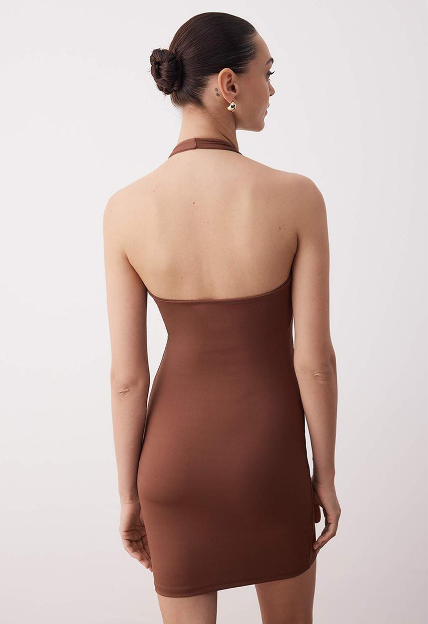 Trendyol - Mini Bodycon Knit Dress - Brown