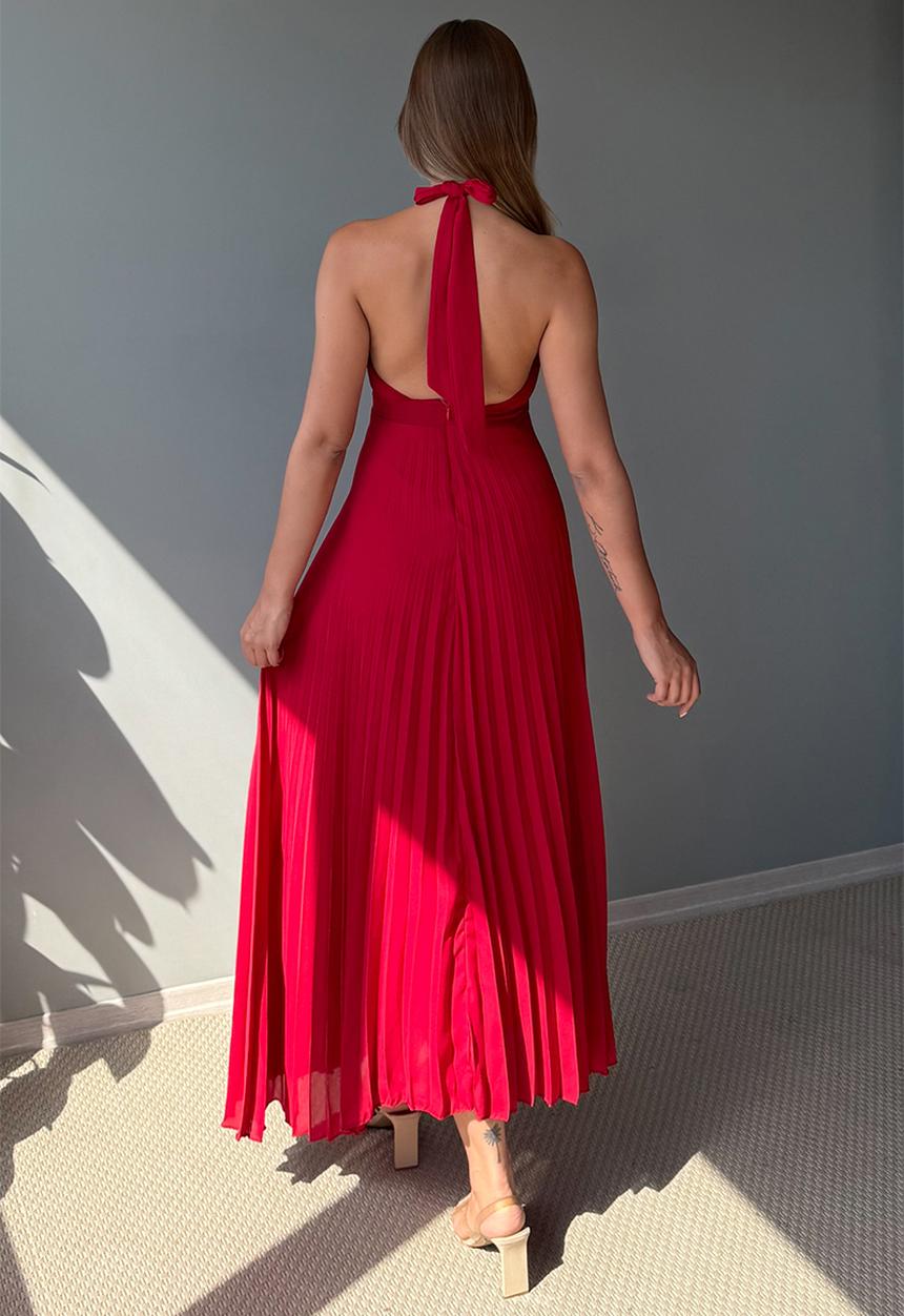 Trendyol - Maxi Woven Tied Neck Dress - Red