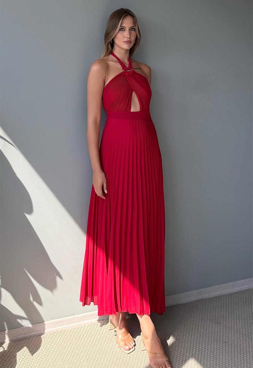 Trendyol - Maxi Woven Tied Neck Dress - Red