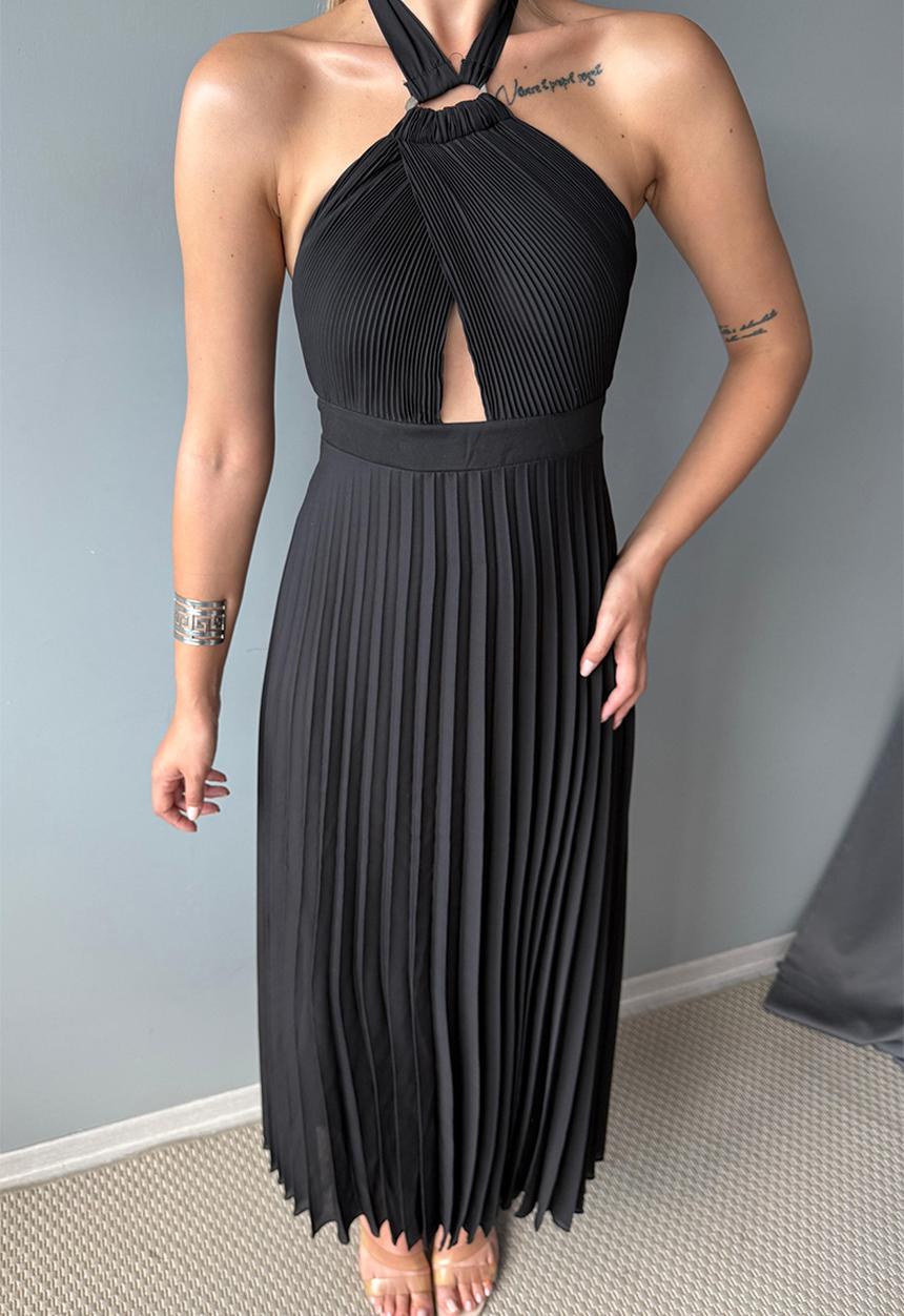 Trendyol - Maxi Woven Tied Neck Dress - Black