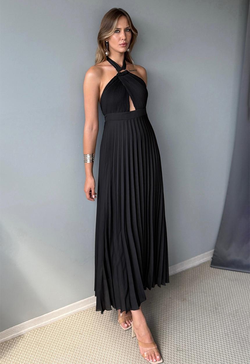 Trendyol - Maxi Woven Tied Neck Dress - Black