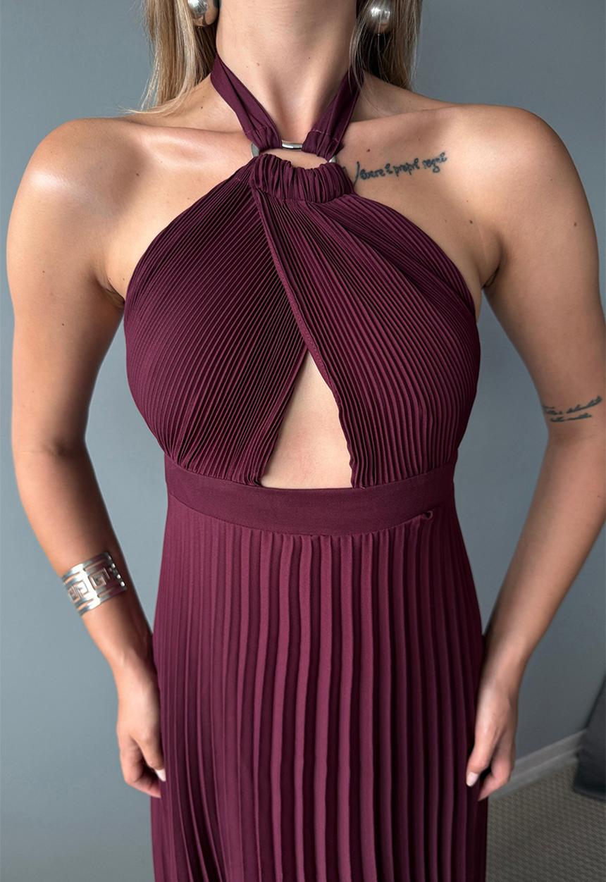 Trendyol - Maxi Woven Tied Dress - Burgundy