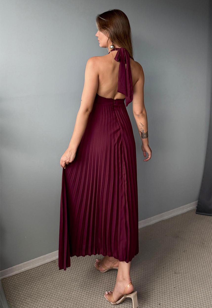 Trendyol - Maxi Woven Tied Dress - Burgundy