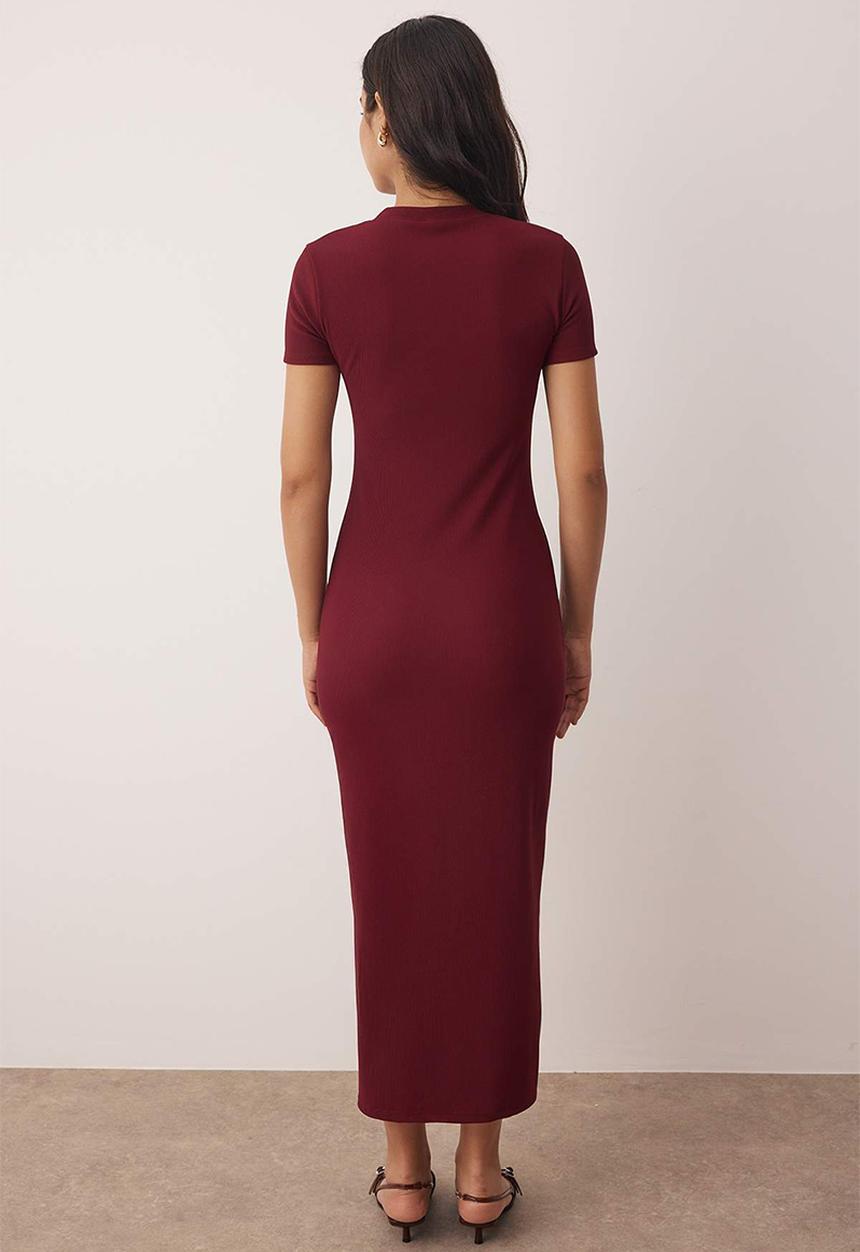 Trendyol - Midi Bodycon Knit Round Neck dress - Burg
