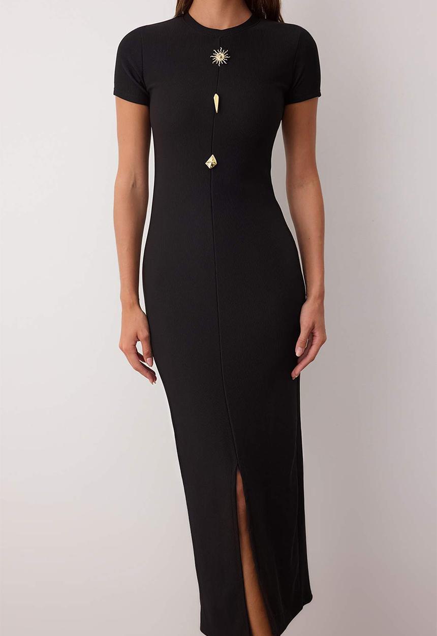Trendyol - Midi Bodycon Knit Round Neck dress - Black