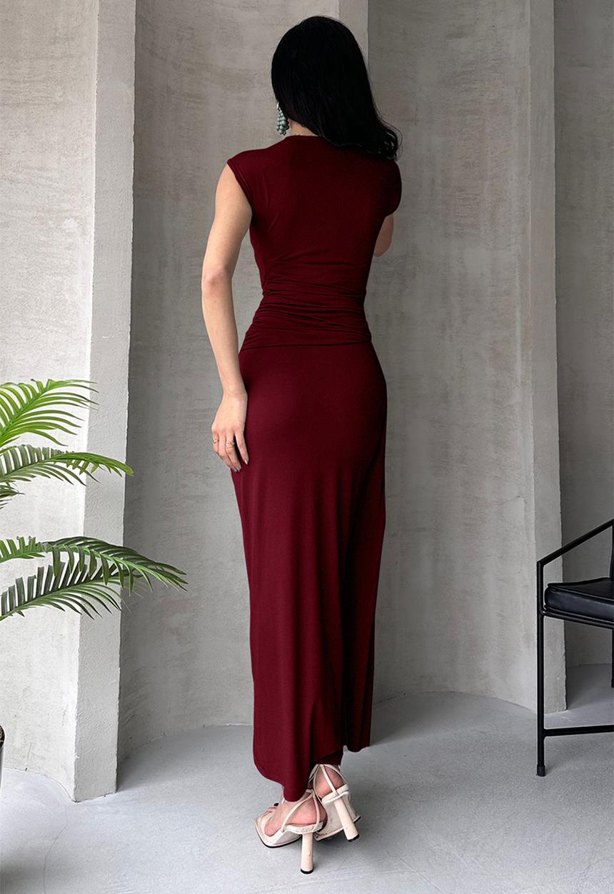 Trendyol - Maxi Woven Wrap Dress - Burgundy