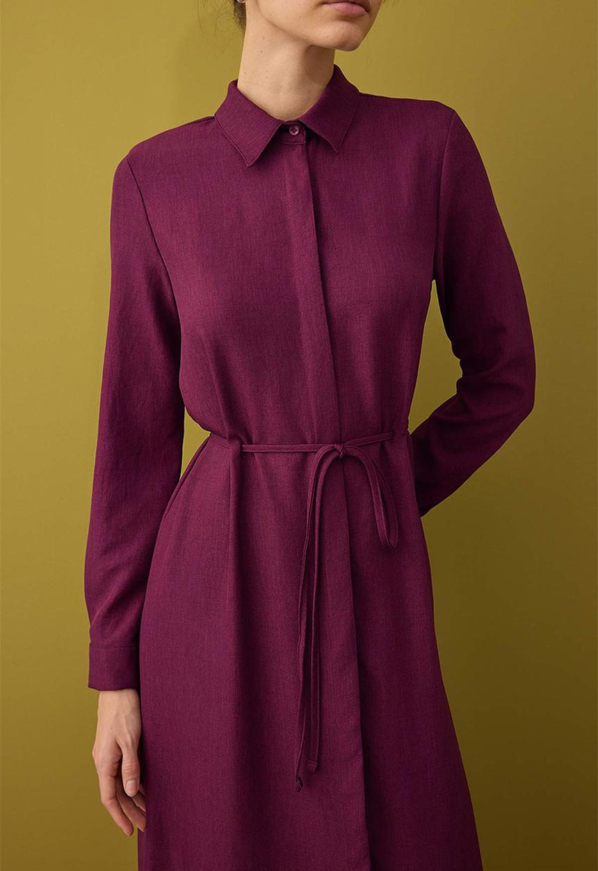 Trendyol - Midi Woven Shirt Dress - Burgundy