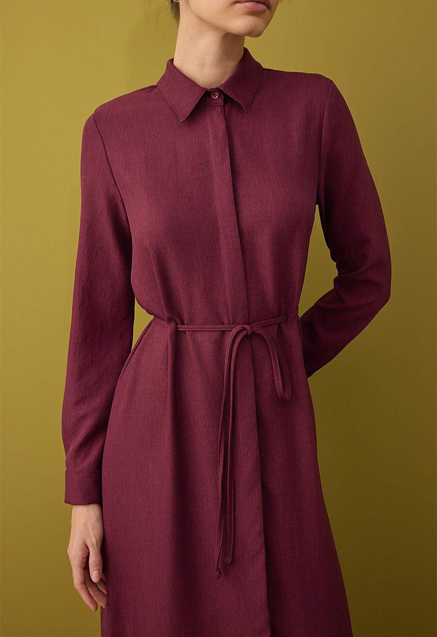 Trendyol - Midi Woven Shirt Dress - Burgundy