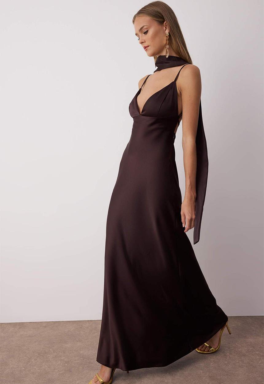 Trendyol - Maxi Woven Straight Cut dress - Brown