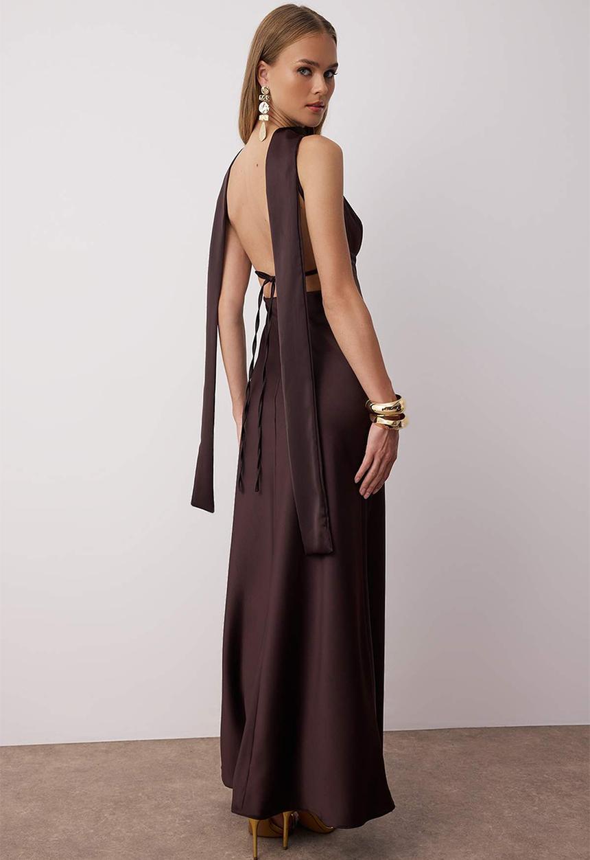 Trendyol - Maxi Woven Straight Cut dress - Brown