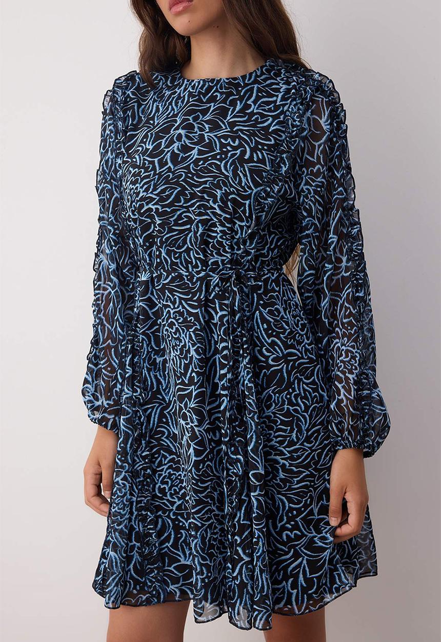 Trendyol - Mini Aline Woven Frilled Dress - Floral Blue