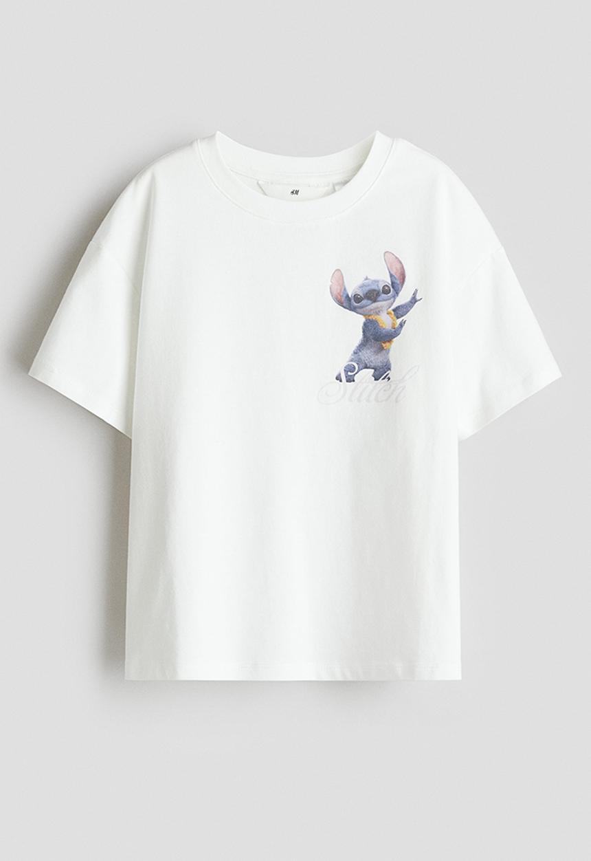 H&M - Printed cotton T-shirt -  white/lilo & stitch