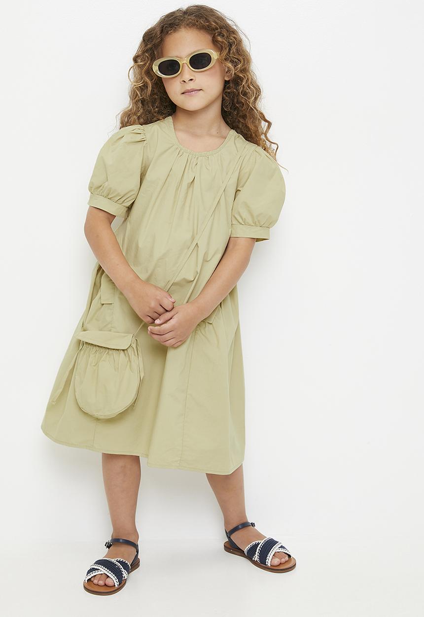 Pop Candy - Gathered bust and side panel dress with matching sling pouch - khaki