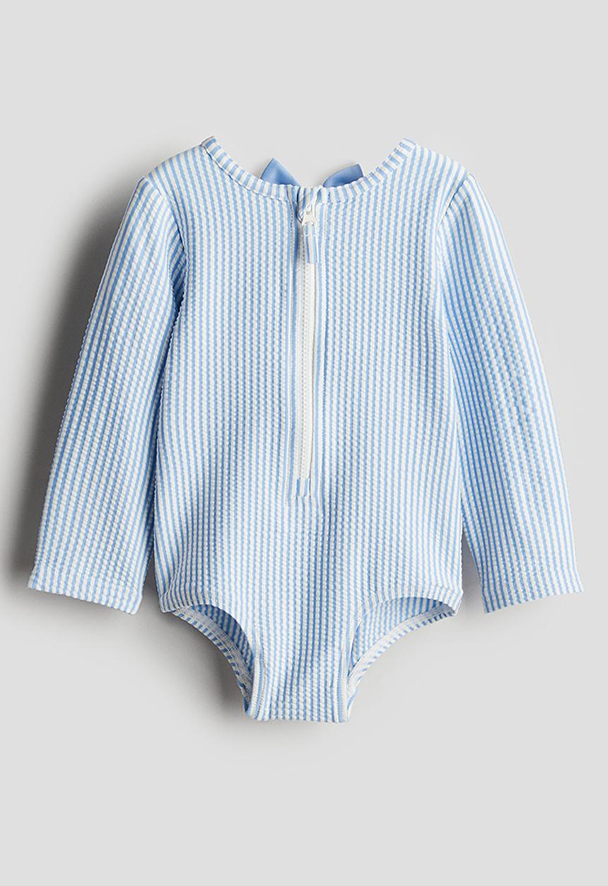 H&M - Long-sleeved swimsuit - light blue/striped