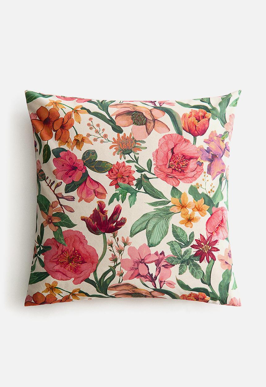 H&M - Patterned cushion cover - light beige floral