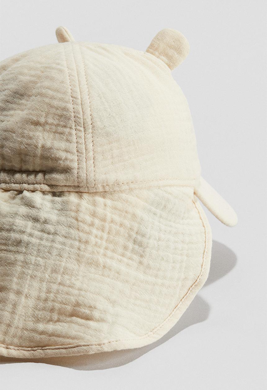 H&M - Ear-detail muslin cap - light beige