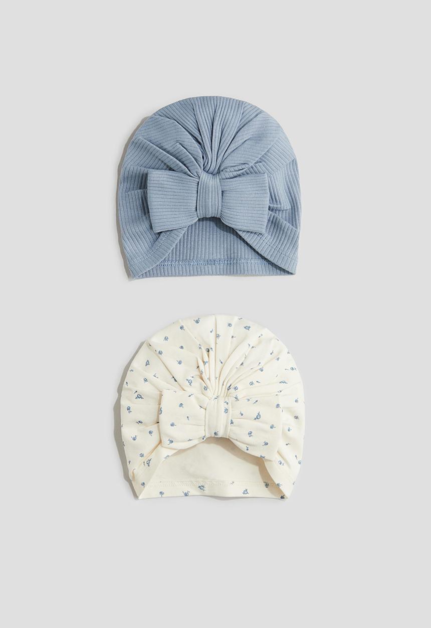 H&M - 2-Pack knot-detail hats - light dusty blue floral