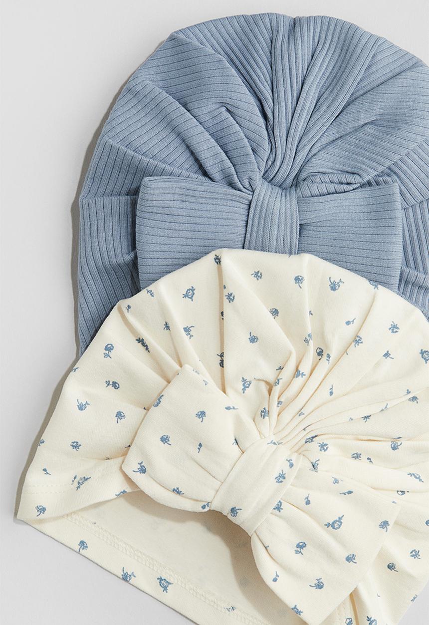 H&M - 2-Pack knot-detail hats - light dusty blue floral