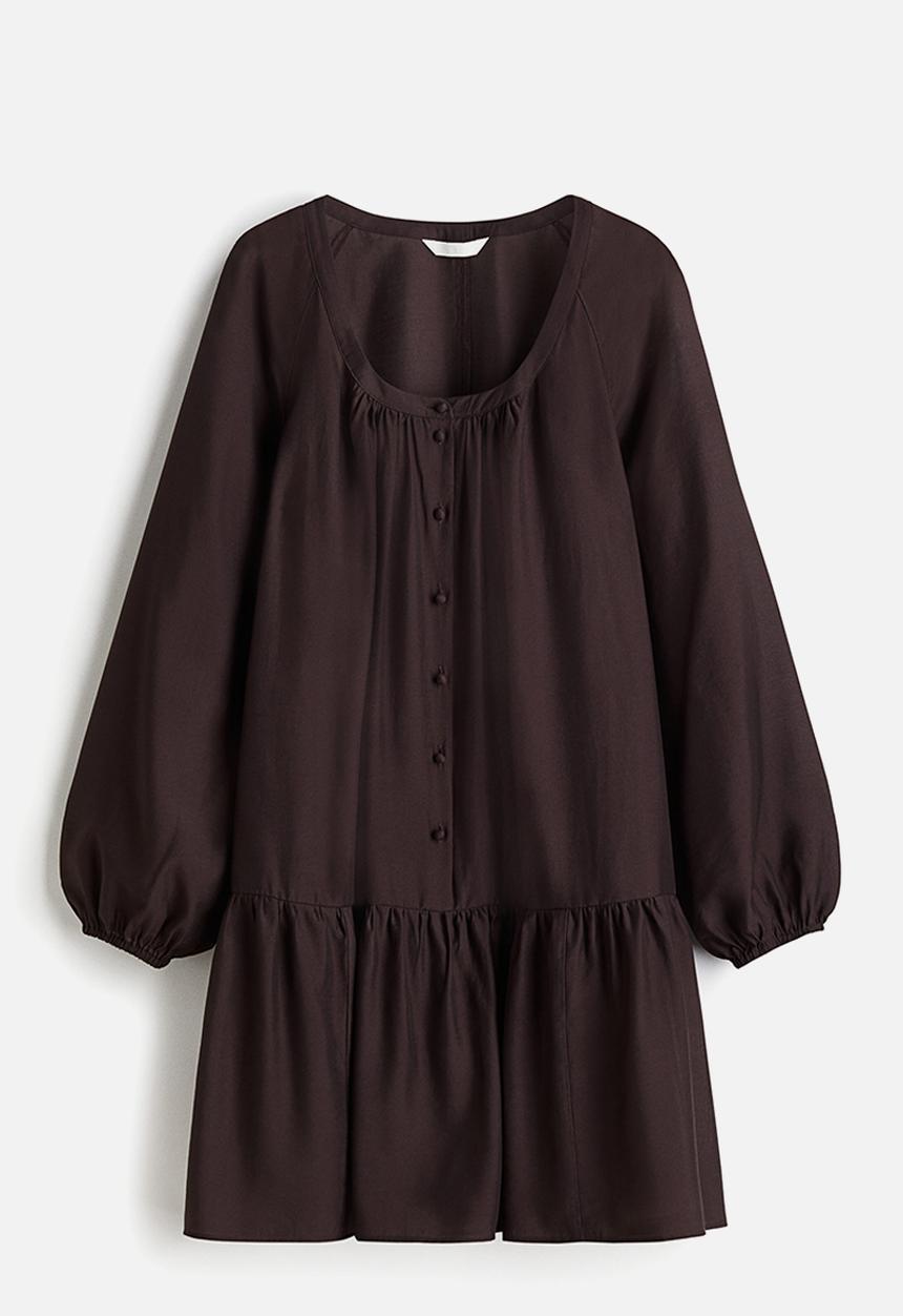 H&M - Button-front tunic dress - dark brown