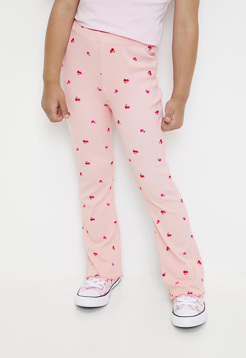 Pop Candy - Cherry hearts all-over print rib knit leggings - pink