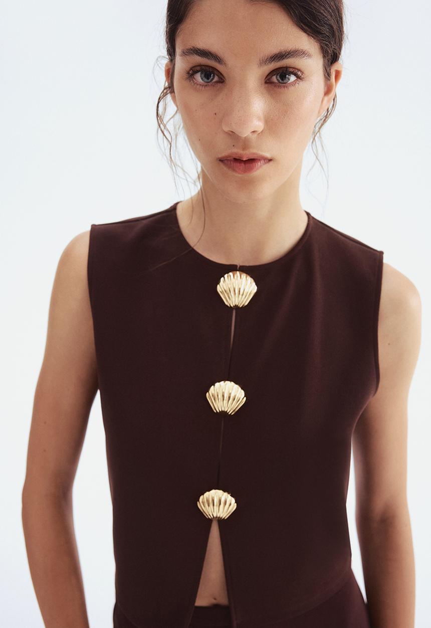 H&M - Button-decorated top - dark brown