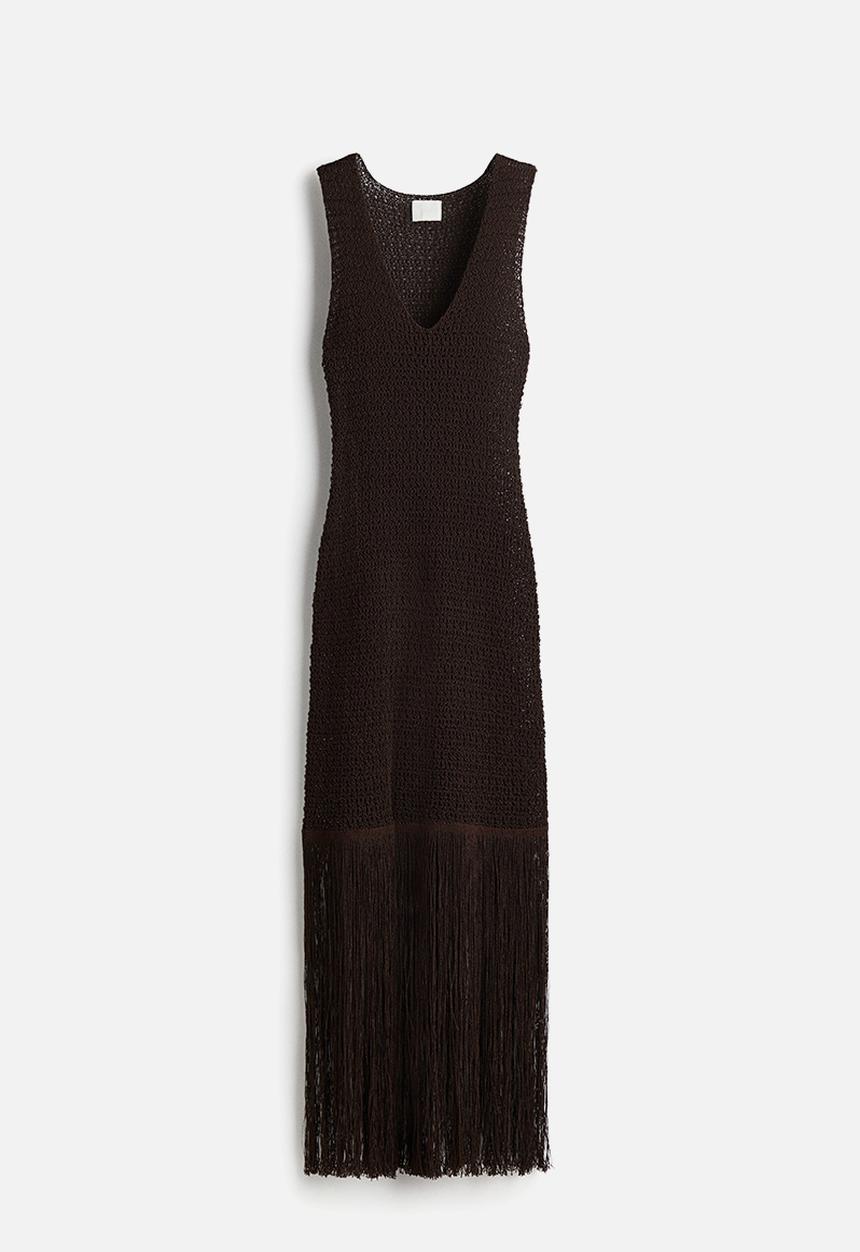 H&M - Fringed knitted dress - dark brown