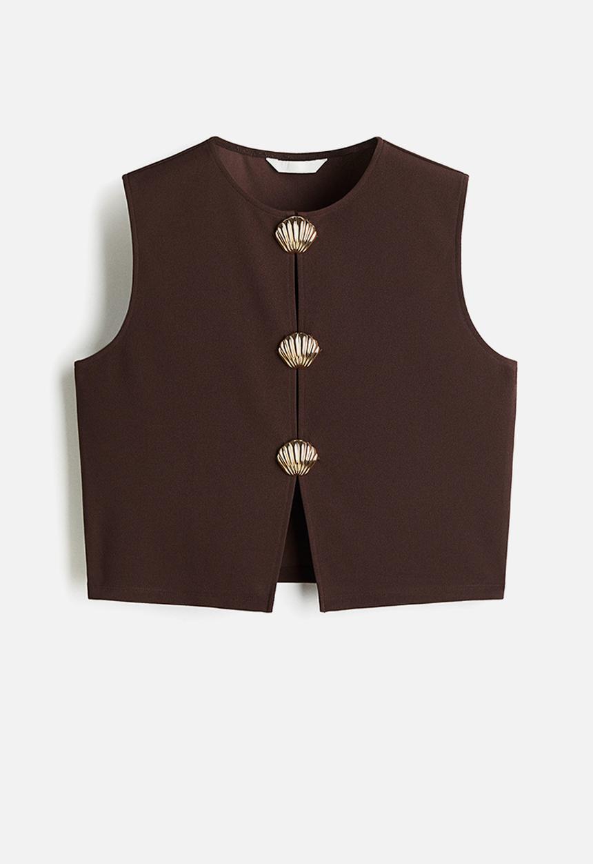 H&M - Button-decorated top - dark brown