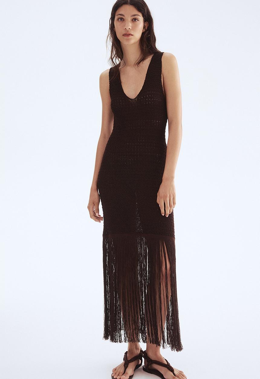 H&M - Fringed knitted dress - dark brown
