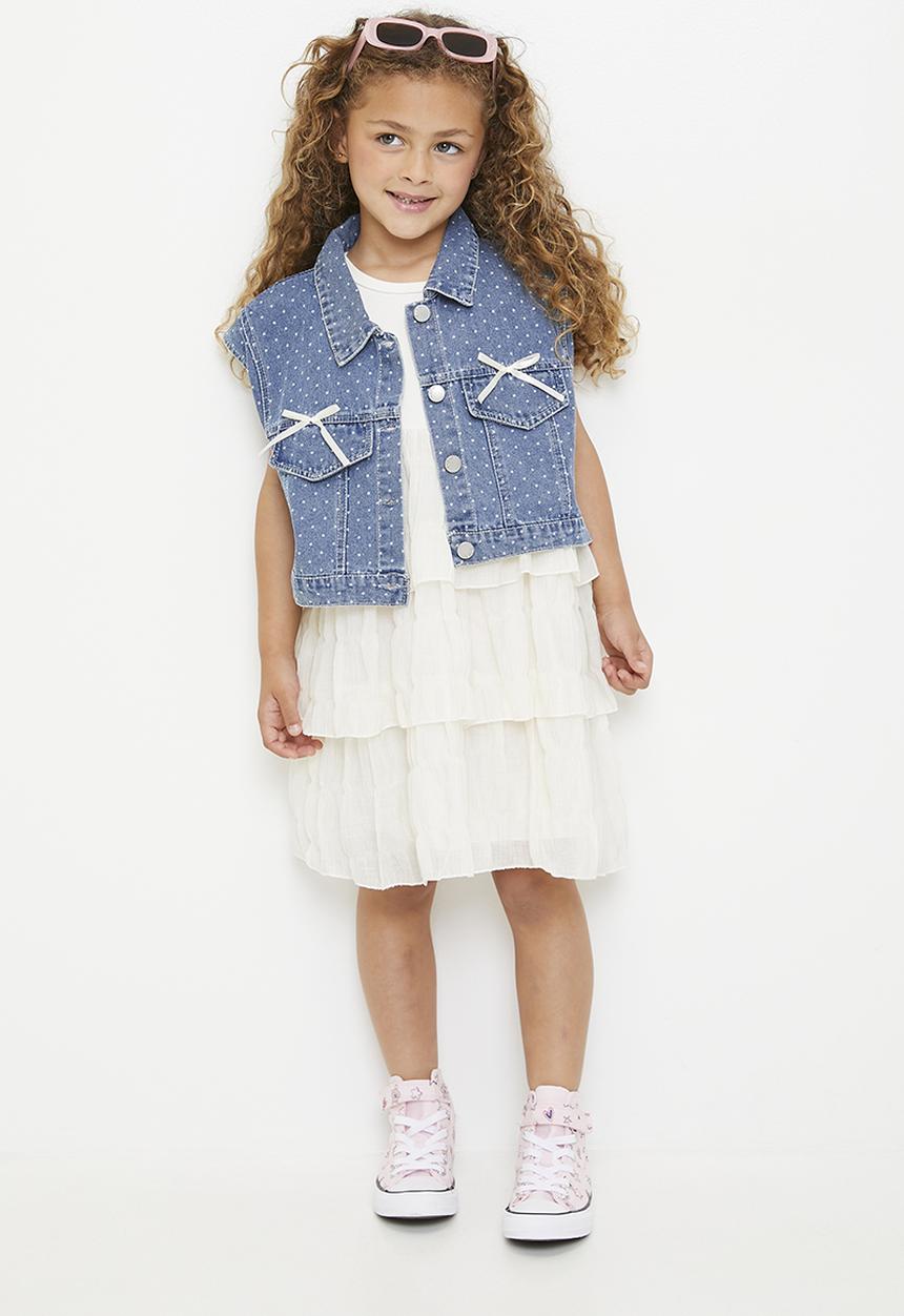 Pop Candy - Polka dot denim vest dress - blue/cream