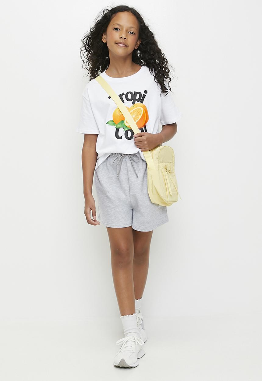 Pop Candy - Tropi cool placement print tee with shorts - white/grey