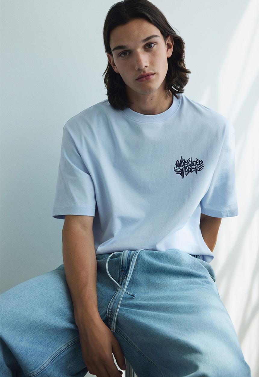 H&M - Loose fit printed t-shirt - light blue confidence