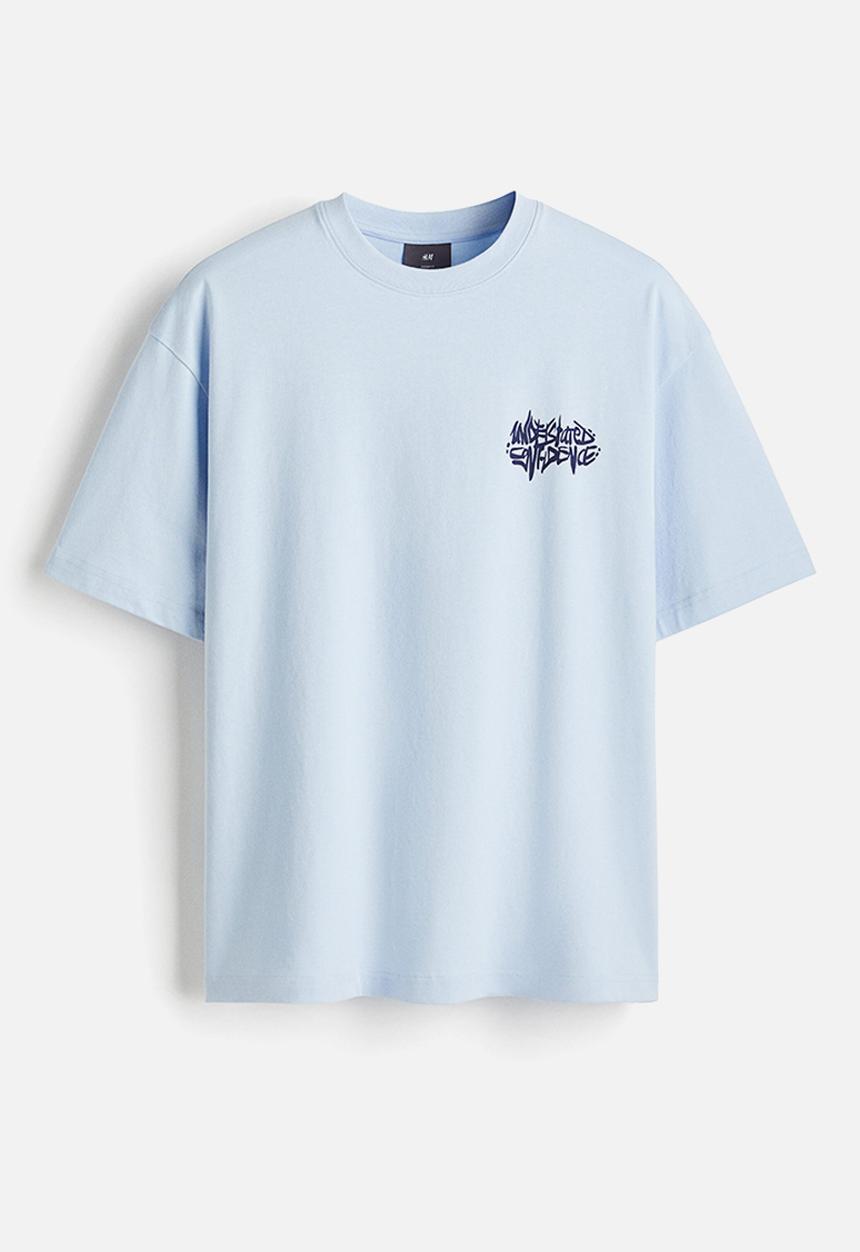 H&M - Loose fit printed t-shirt - light blue confidence