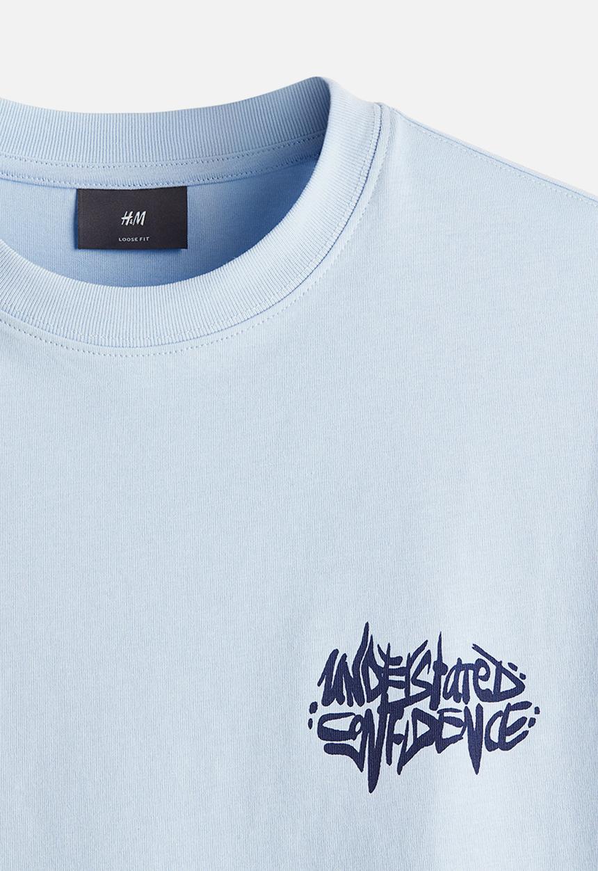 H&M - Loose fit printed t-shirt - light blue confidence