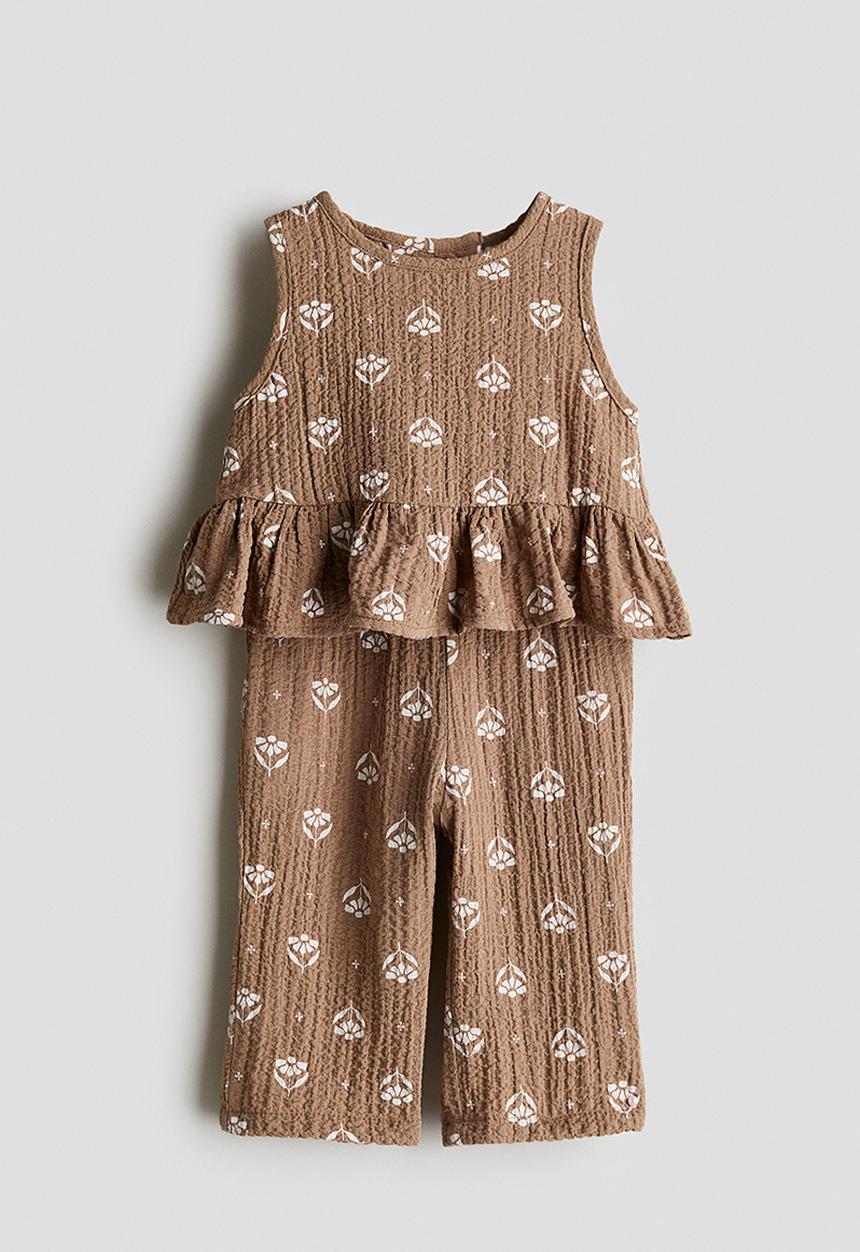 H&M - 2-piece top and trousers set - beige floral