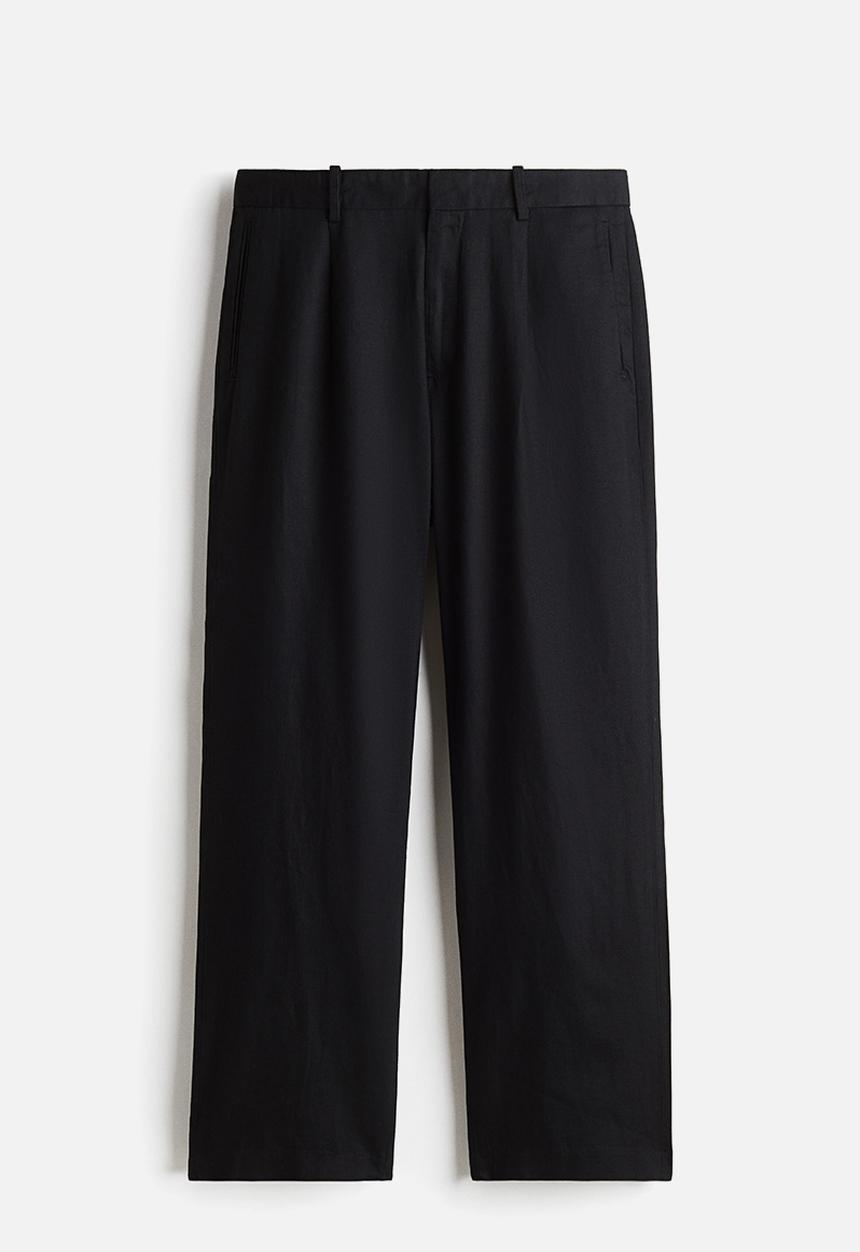 H&M - Relaxed fit linen-blend trousers - black