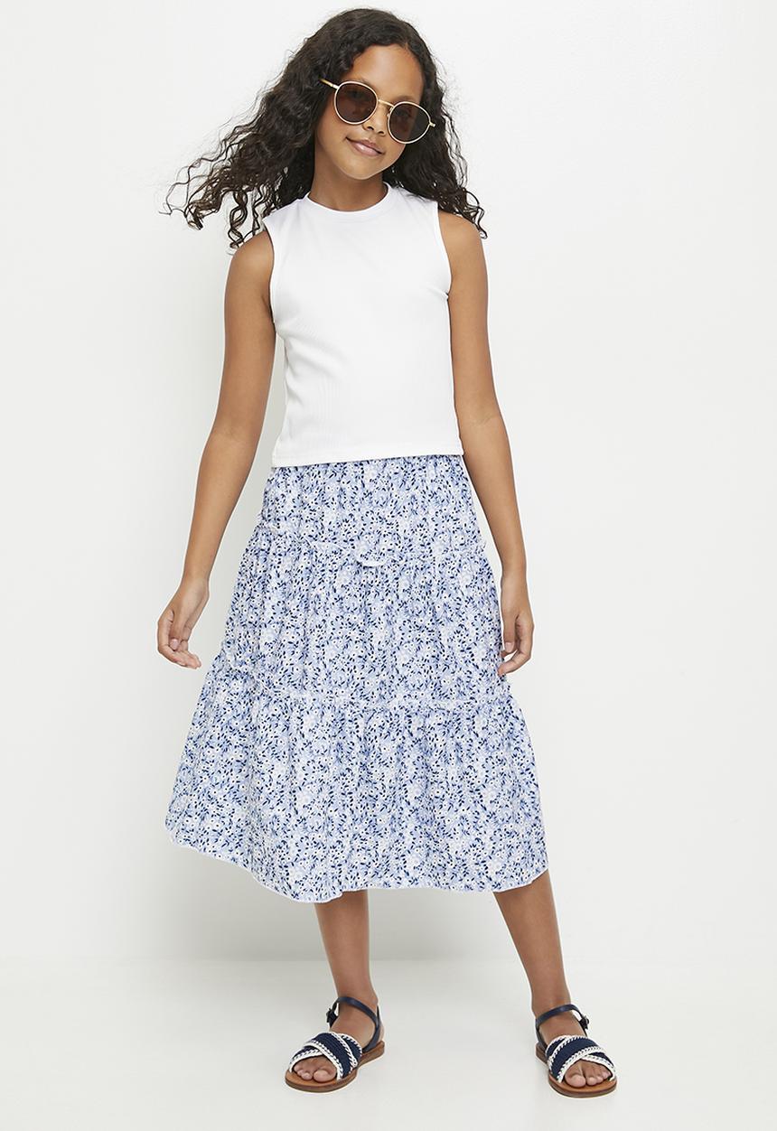 Pop Candy - Ditsy floral tiered skirt - blue
