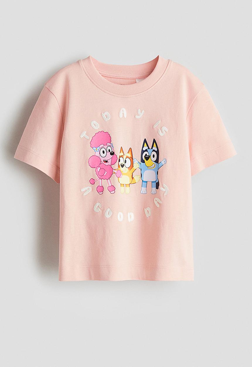 H&M - Print-motif cotton T-shirt - pink/bluey 