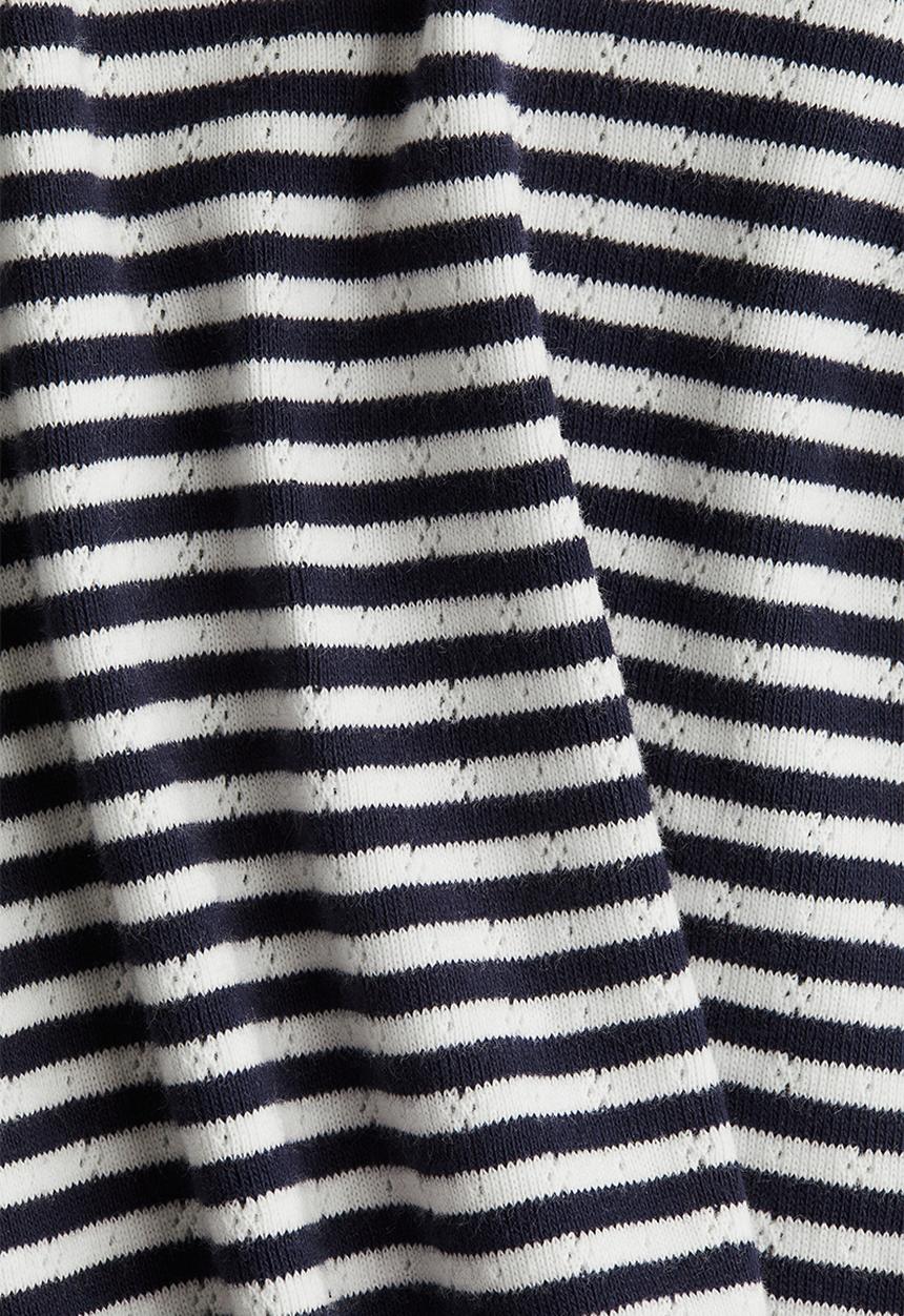 H&M - Short-sleeved pointelle jersey top - navy blue/striped 