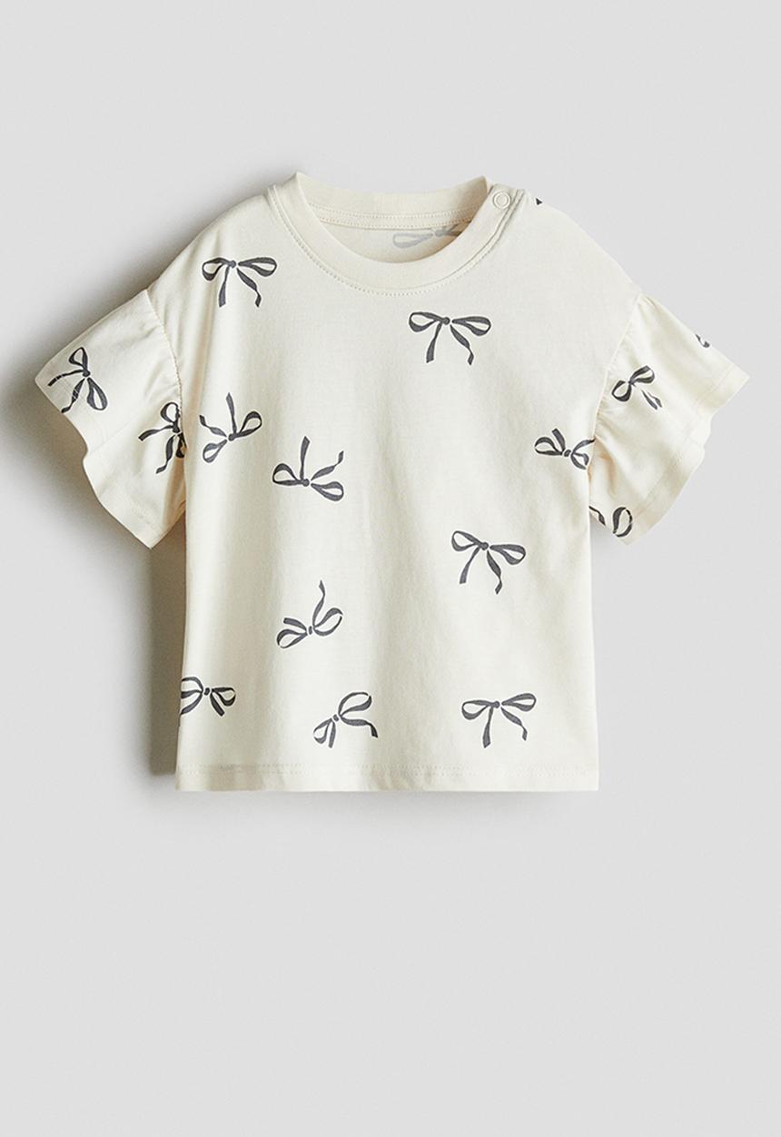 H&M - Printed cotton top - beige bows