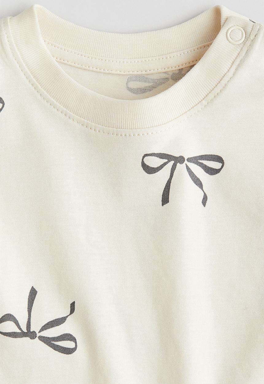 H&M - Printed cotton top - beige bows