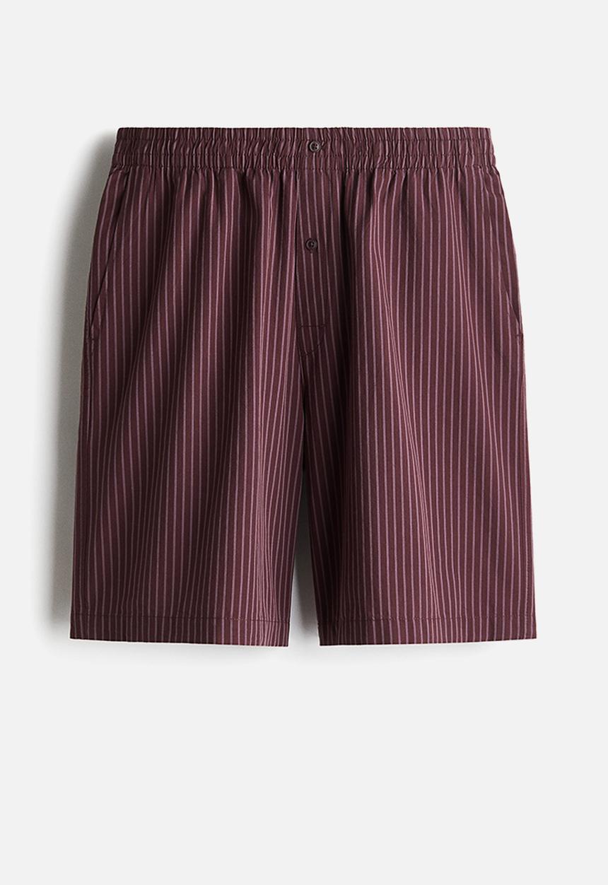 H&M - Relaxed fit cotton shorts -  burgundy striped