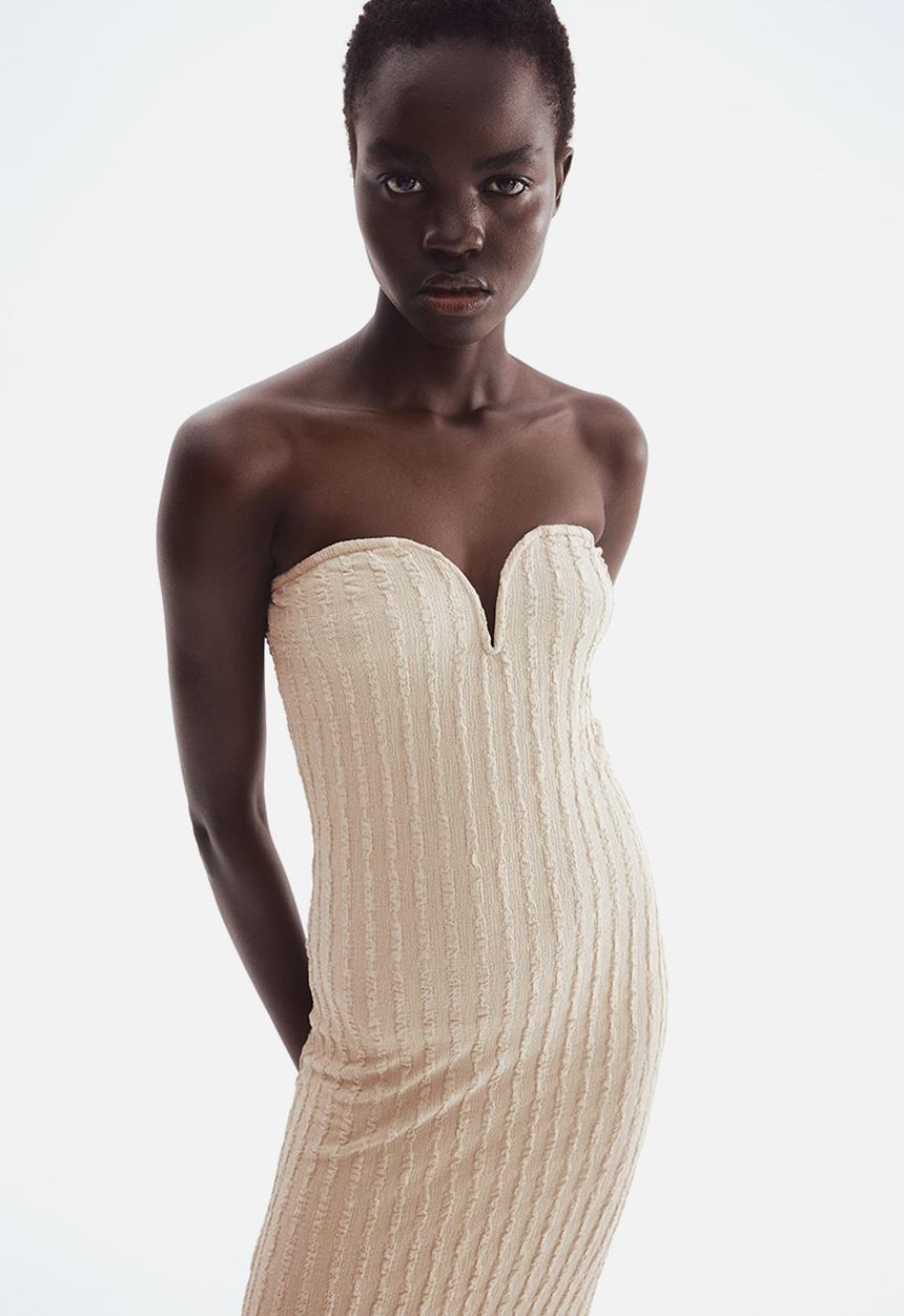 H&M - Textured jersey bandeau dress - beige