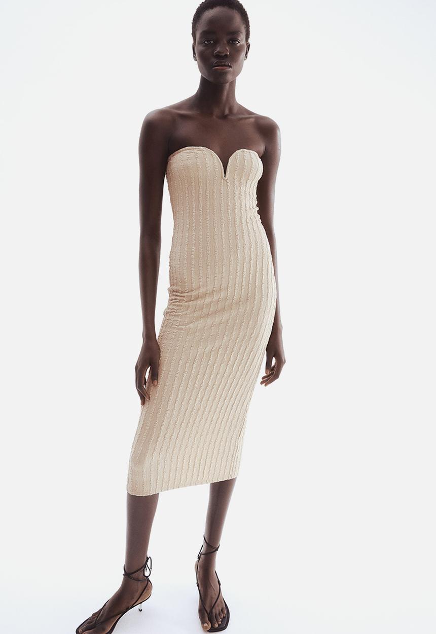 H&M - Textured jersey bandeau dress - beige