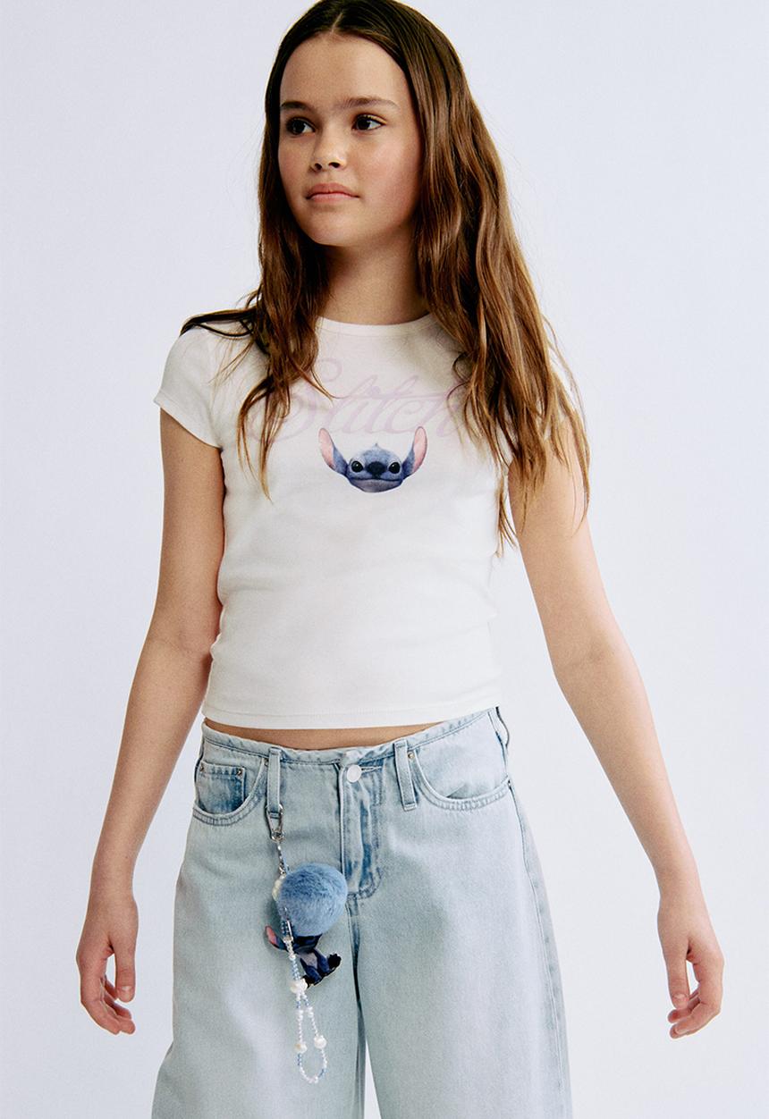 H&M - Print-motif cotton top - white/lilo & stitch 