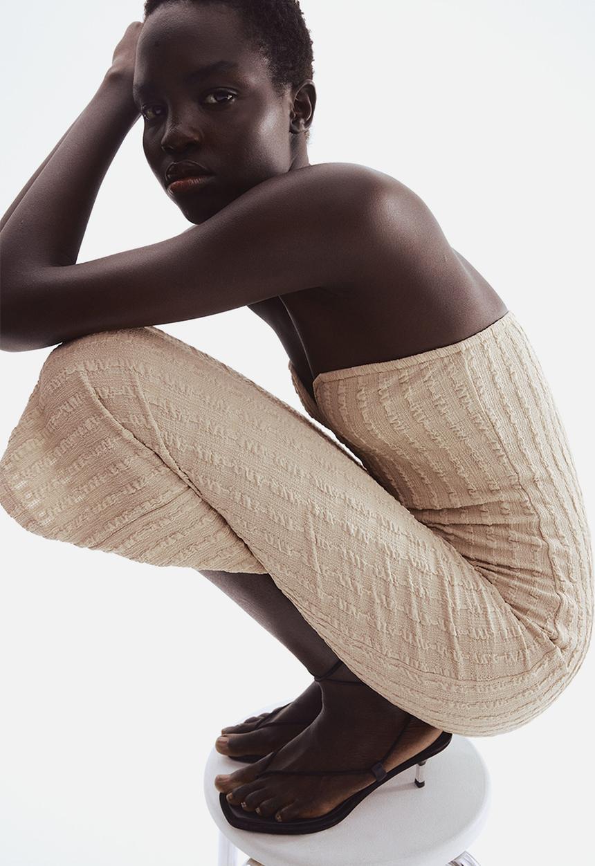 H&M - Textured jersey bandeau dress - beige
