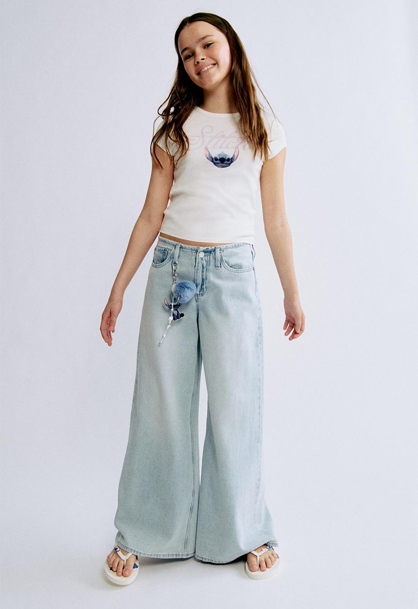 H&M - Print-motif cotton top - white/lilo & stitch 
