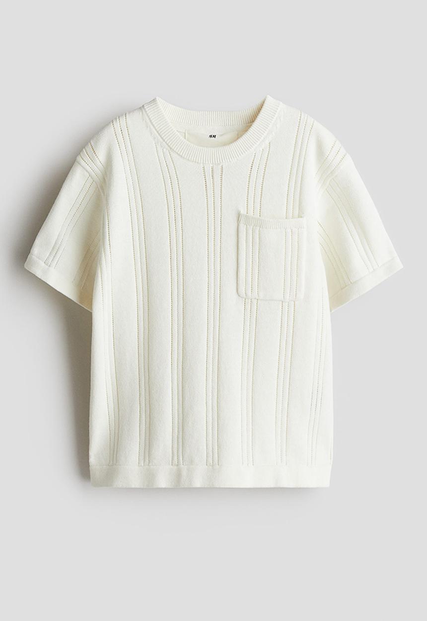 H&M - Pointelle-knit cotton T-shirt - white